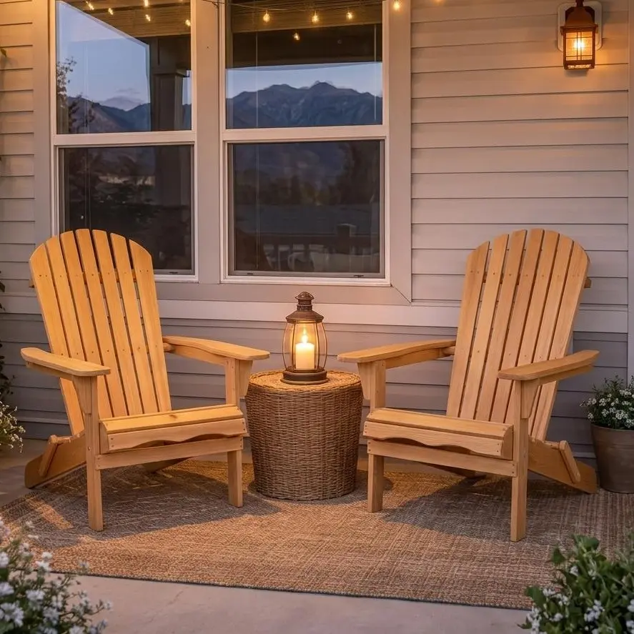 [Set of 2] Pinehome Classic Ergonomic Folding Adirondack Chairs, Outdoor Solid Hemlock Wood Garden Chairs with Extra-Large Contoured Seat & Ample Room for Reading, Half Pre-Assembled with Easy Setup (Assembly Required)
