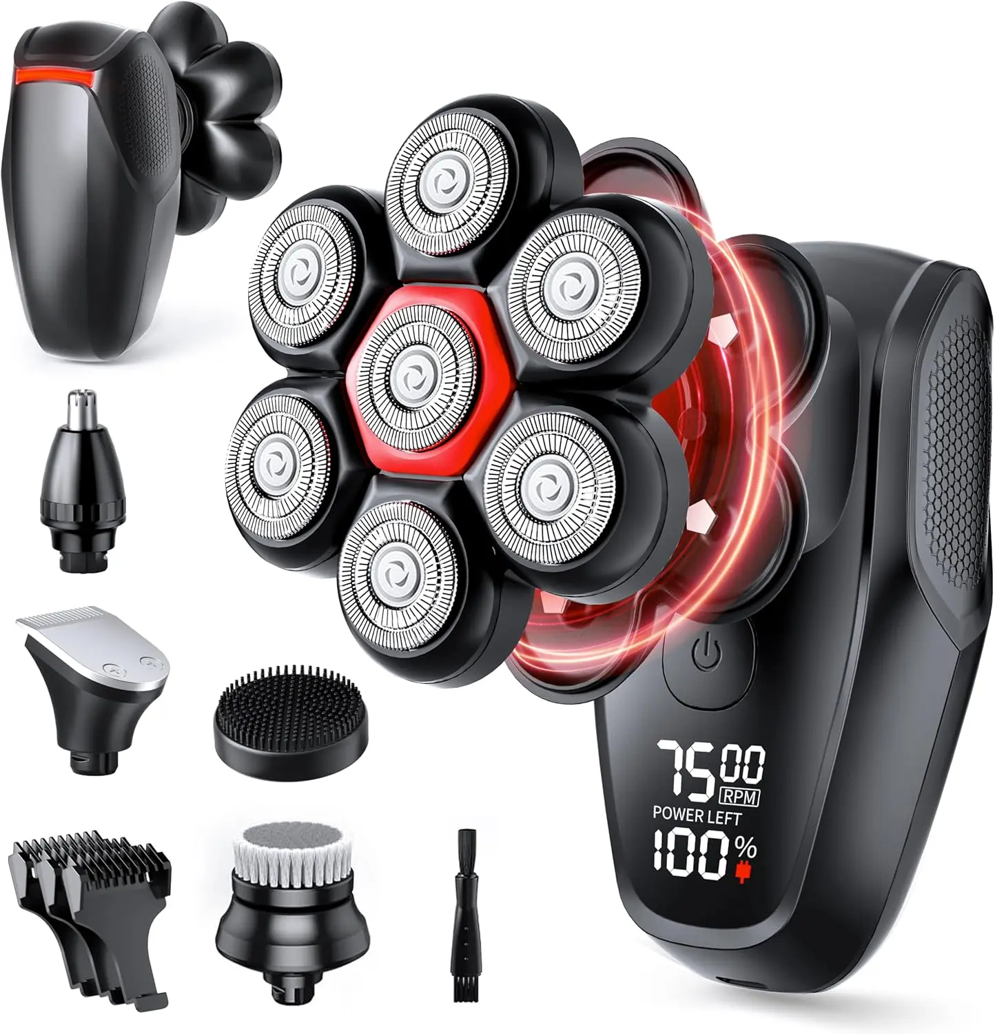 Bazivve 5-in-1 Detachable Head Shavers for Bald Men Upgraded 2.0 Magnetic 7D Electric Shavers IPX7 Waterproof Wet Dry Grooming Kit with Type C Charging & LED Display