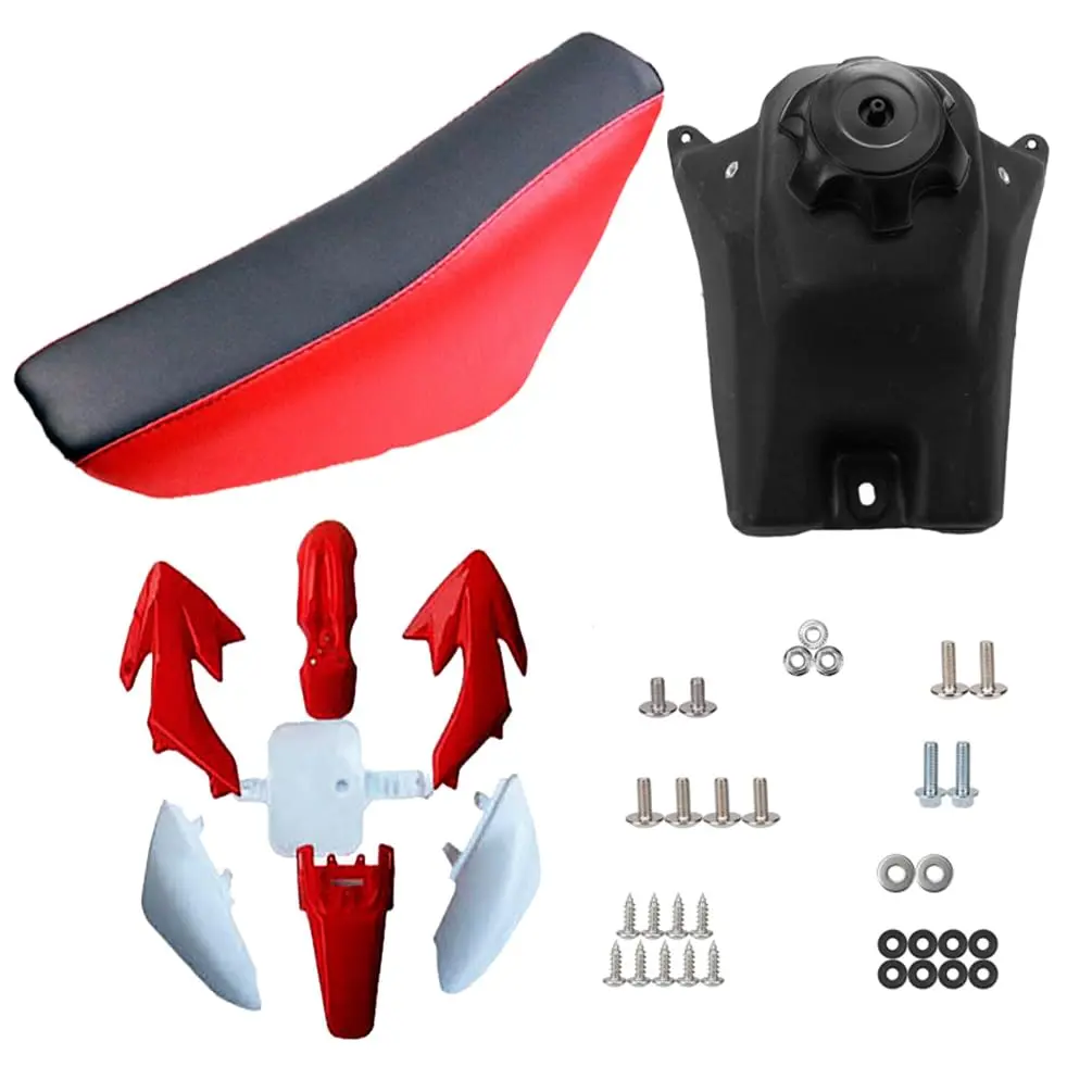 Motorcycle Gas Fuel Tank + Red Fenders Fairing Plastic Body Kit + Red Complete Seat for CRF50 XR50 Pit Bike Dirt Bike SSR 50cc 70cc 90cc 110cc 125cc Mobility