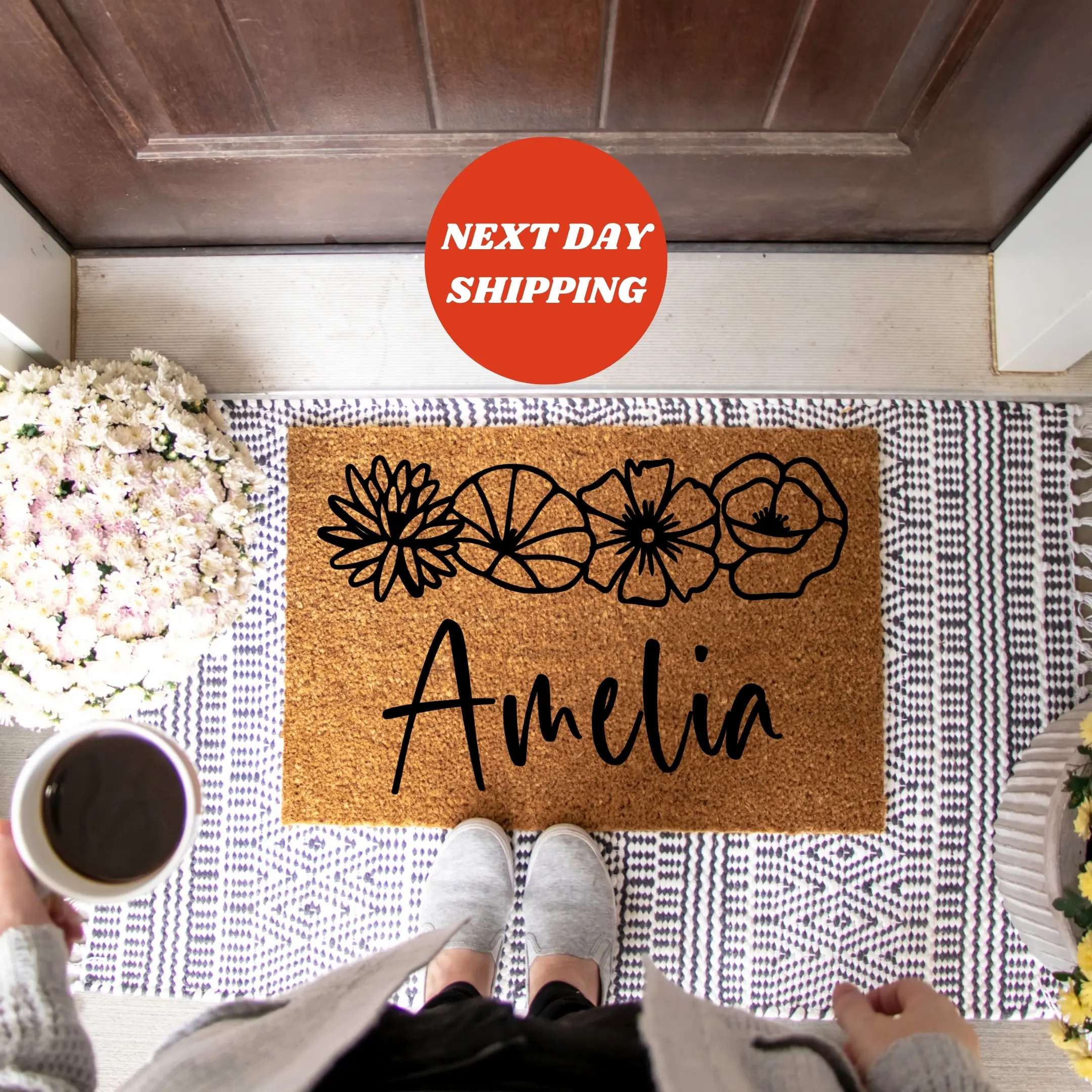 Floral & Your Name Doormat, Personalized Floral Doormat, Custom Name Doormat,  Unique Welcome Starts Here, Design Your Dream Doormat, The Perfect Custom Gift, A Stylish & Personal Welcome
