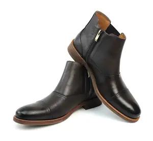 Genuine Leather Men's Brown Cap Toe Chukka Boots With Zipper Leather Lining Henry AZARMAN