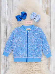 Blingy Blue Sequin Velvet Bomber Jacket