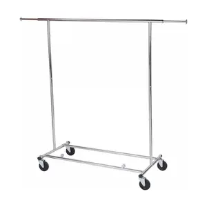 Clothing Rack Rolling Chrome Folding Single Bar Rail Salesman Collapsible