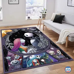 Jack And Sally Love Rug Nightmare Before Christmas Rug Halloween Couple Decor Non-Slip Floor Carpet, Decoration Mat for home Living Room Bedroom, Room Decor, Home Decor