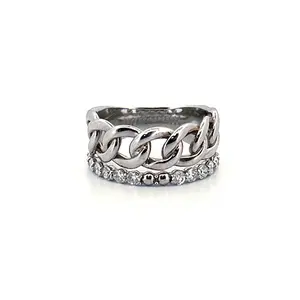 14K Gold Stacked Prong Cuban Diamond Band