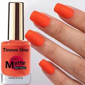Tinovo Uno Matte Orange Nail Polish: Quick-drying with long-lasting shine; air-dries naturally without drying out the nails; fragrance-free and alcohol-free; perfect for summer; vibrant orange shade; matte finish formula; salon-quality results