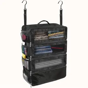 Large Capacity Hanging Wardrobe Organizer Bag, Washable Oxford Cloth Clothes Storage Bag, Foldable Multi-Purpose Hanging Organizer with Hooks, Mesh Storage Bag, Space Saving Storage Solution for Clothing Towels Travel Home Organization, Storage Organizers