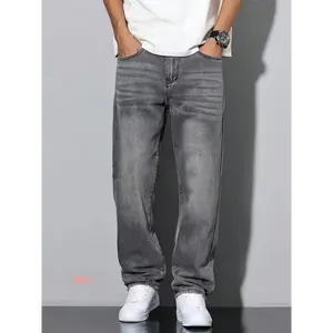 Cotton Blend Men's Loose Fit Boyfriend Style Grey Jeans - Machine Washable