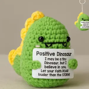 Emotional Support Crochet Dinosaur Animals with Positive Messages – Cute Handmade Dino Gift for Anxiety Relief, Encouragement, Mental Health Gift for Teens, Friends, Cheer Up