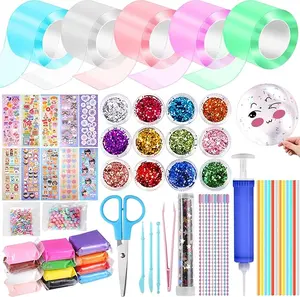 5 Pcs Nano Tape Bubble Kit for Kids, 3m/9.84 ft Each Roll Nano Tape Bubbles Nano Tape Kit Nano Double Sided Tape with Luxe Glitter, Clay, Beads, Cute Stickes,Nano Tape Bubble Kit for Girls