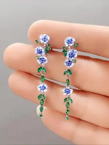 Rhinestone Decorated Flower Floral Accents Dangle Earrings As Gift, Gift Jewelry, Aesthetic Jewelry Gift, 2024 New Trendy Vintage Leaf Design, Unique Dangle Style Earrings for Women, Anniversary, Engagement, Wedding