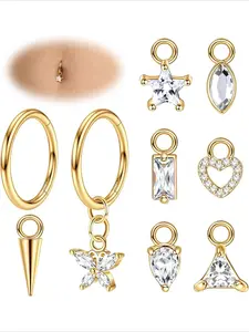 14G Dangly Belly Button Bars Surgical Steel Belly Button Piercing Gold Silver Hoop Earring Piercing Set Clicker Dangle Belly Ring Belly Bars Belly Piercing Body Piercing Jewellery for Women