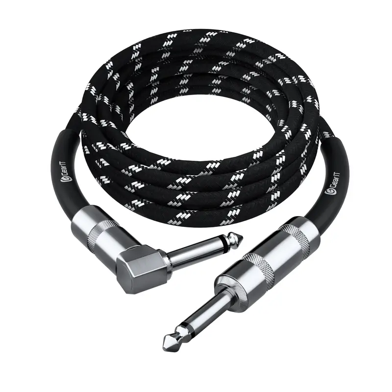 GEARit Right Angle to Straight 1/4 Inch Male to Male Guitar Instrument Cable, Black bass guitar