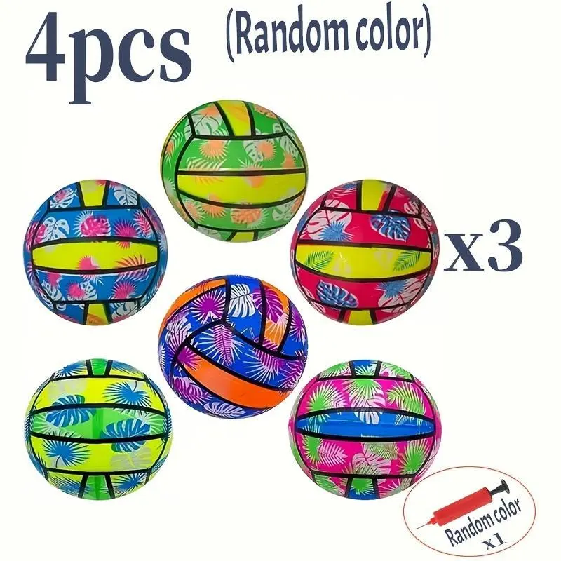 4pcs SummerVibes Durable Inflatable Beach Volleyball with Hawaiian Theme Print - Perfect for Summer Pool and Beach Fun, Ideal Holiday Gift, Multi-color, Beach Volleyball, Summer Essentials