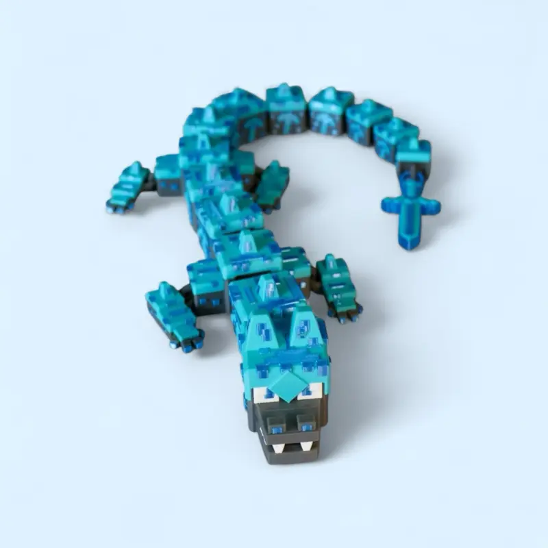 Minecraft-Inspired 3D Printed Blue Pixel Dragon Articulated Toy Movable Fidget Toy Gamer Desk Decor Gift for Kids & Gamers Stress Relief Focus Tool