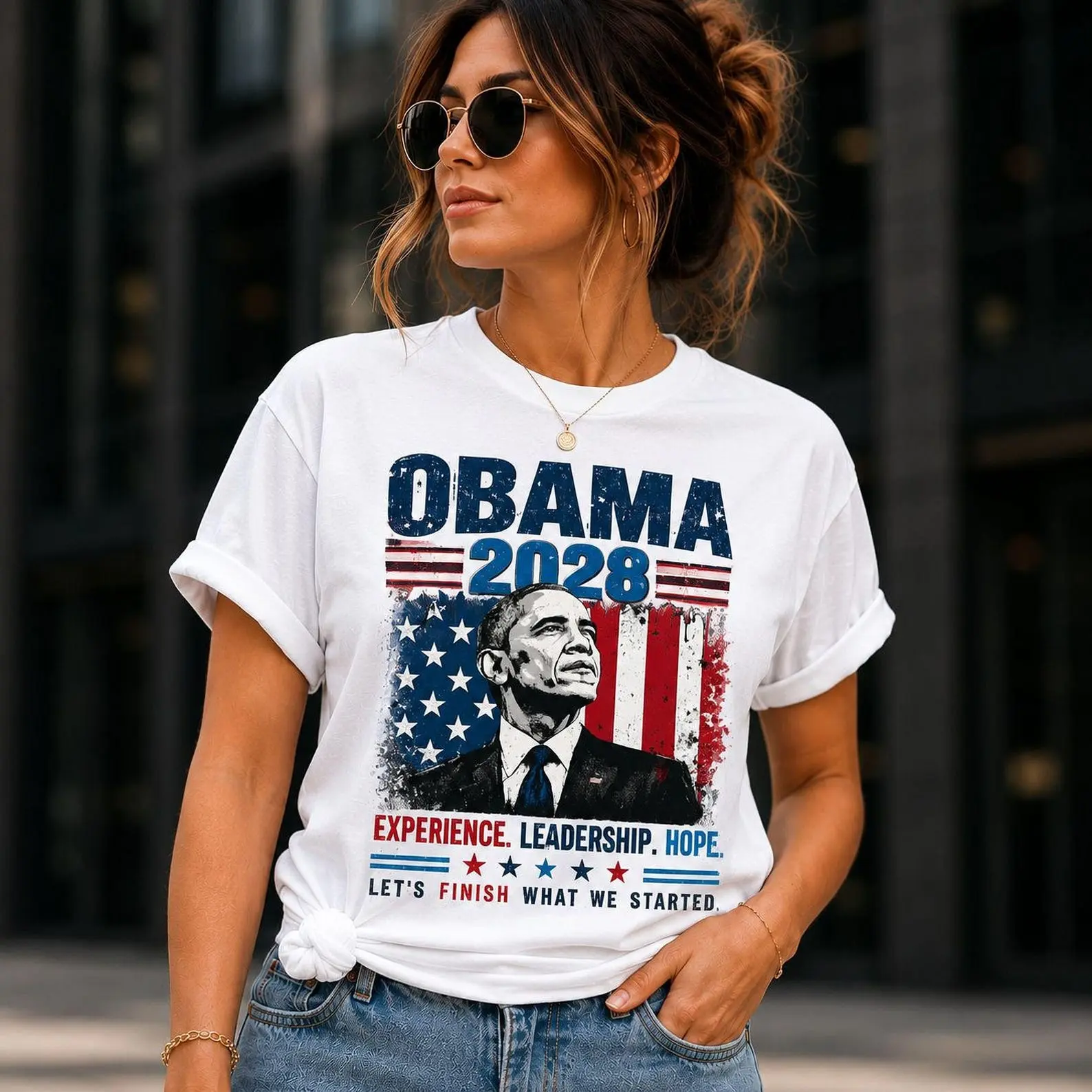 Obama 2028 Retro Campaign Graphic Tee, Vintage American Flag Political Election Shirt