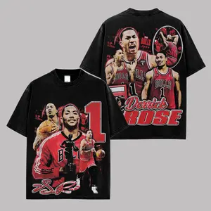 Derrick Rose "D-Rose" Vintage Basketball Graphic T-Shirt Premium Washed Cotton (Made In US), Chicago Bulls MVP Style Tee, Fan Shirt, Retro Hoops Streetwear, Unisex Gift for Basketball Fans