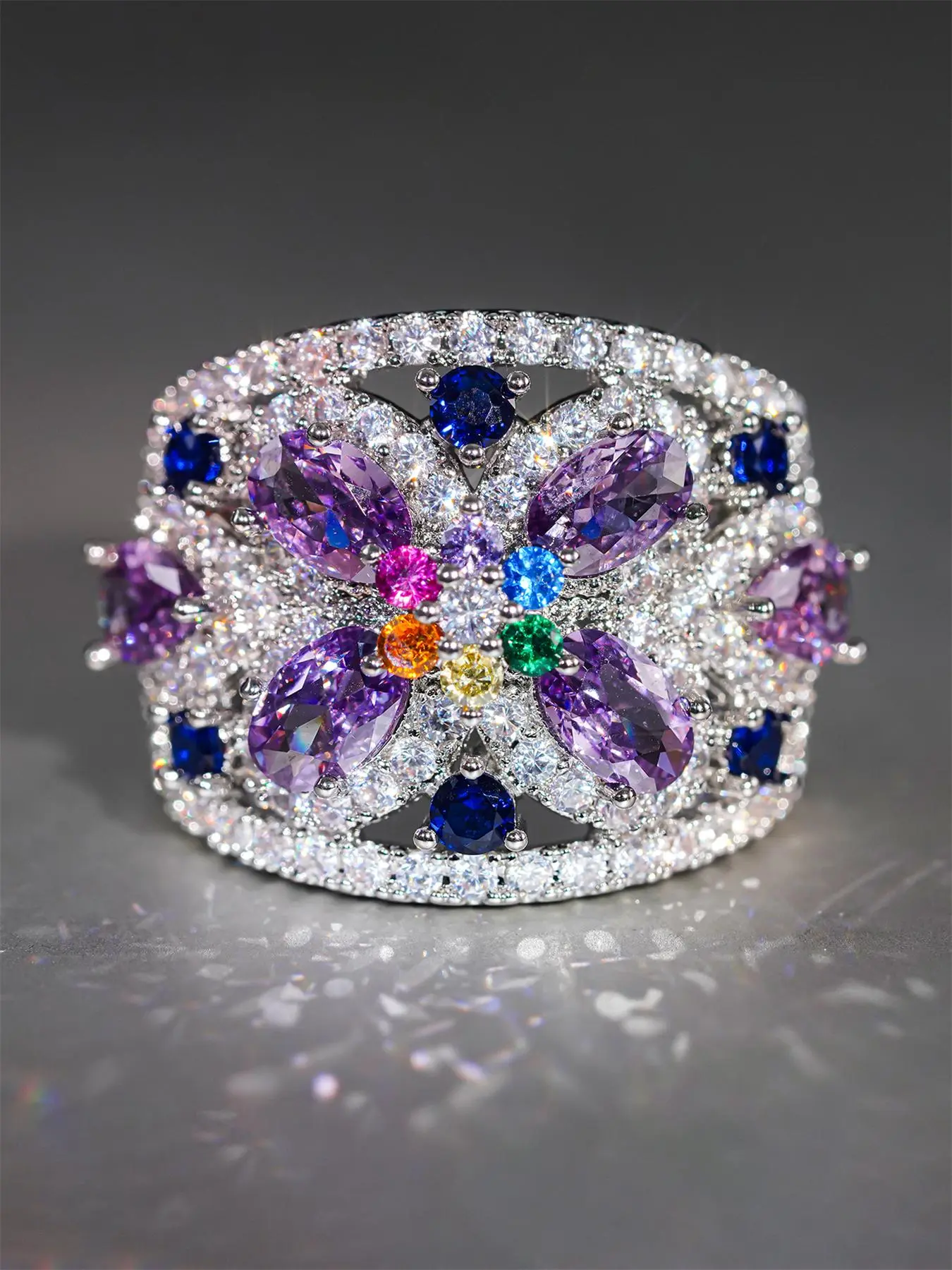 Artificial Zircon Decorated Ring, Artificial Gemstone Ring, Fashion Accessories for Women, Trendy All-match & Exquisite Jewelry for Birthday Gift, Artificial Zircon Rings
