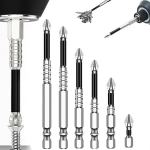 6PCS K5 Anti Slip Impact Screwdriver Bit Set, 1" to 6" High Magnetic PH2 Non-Slip Drill Bits, Professional Anti-Impact Phillips Bits for Impact Driver