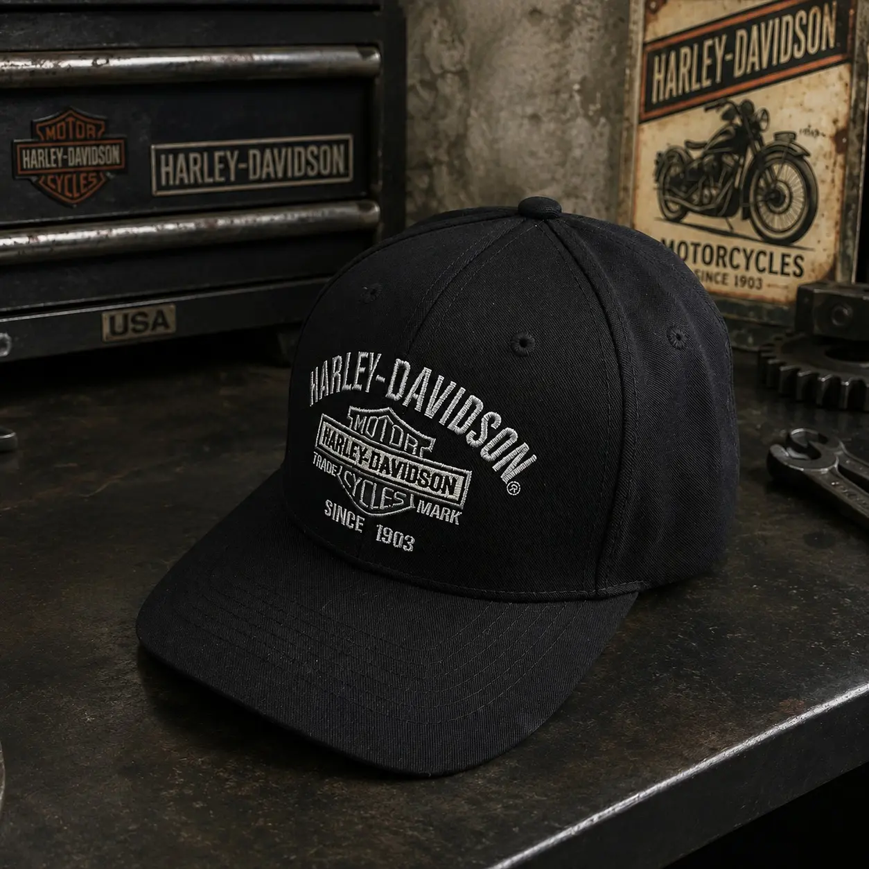 Vintage Motorcycle Embroidered Snapback Hat, Adjustable Curved-Brim Baseball Cap, Classic Biker Style Cap for Men and Women