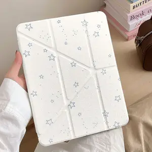 Blue Little Star Pattern Acrylic Trifold Flip Stand Pen Slot Anti-Drop for Ipad Case, Foldable Anti-Slip Adjustable Stand, Y-fold Case for iPad10.2 10.9 inch (10th/9th/8th/7th6th/5th generation, 2022/2021/2020/2019), Air 1/2/3/4/5/6/7 mini 6 7 iPad Pro