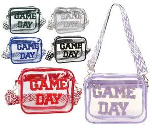 "GAME DAY" Stadium Approved Clear Crossbody Bag - Waterproof PVC with Adjustable Strap & Chenille Patch - Perfect for Sports Events