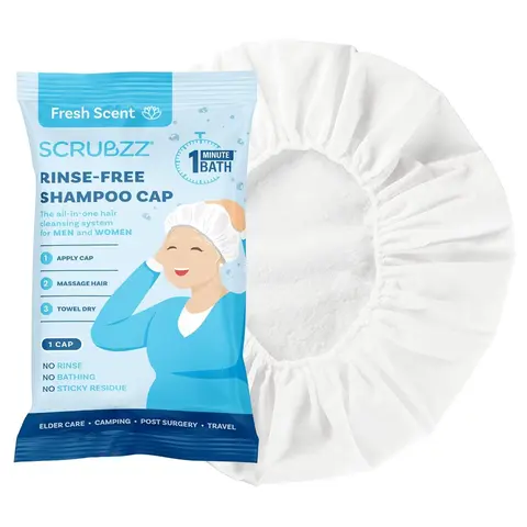 Scrubzz Fresh Scent Rinse-Free Shampoo Cap for Elderly & Bedridden Patients Post Surgery Waterless Hair Washing Shower Caps - 1 Pack