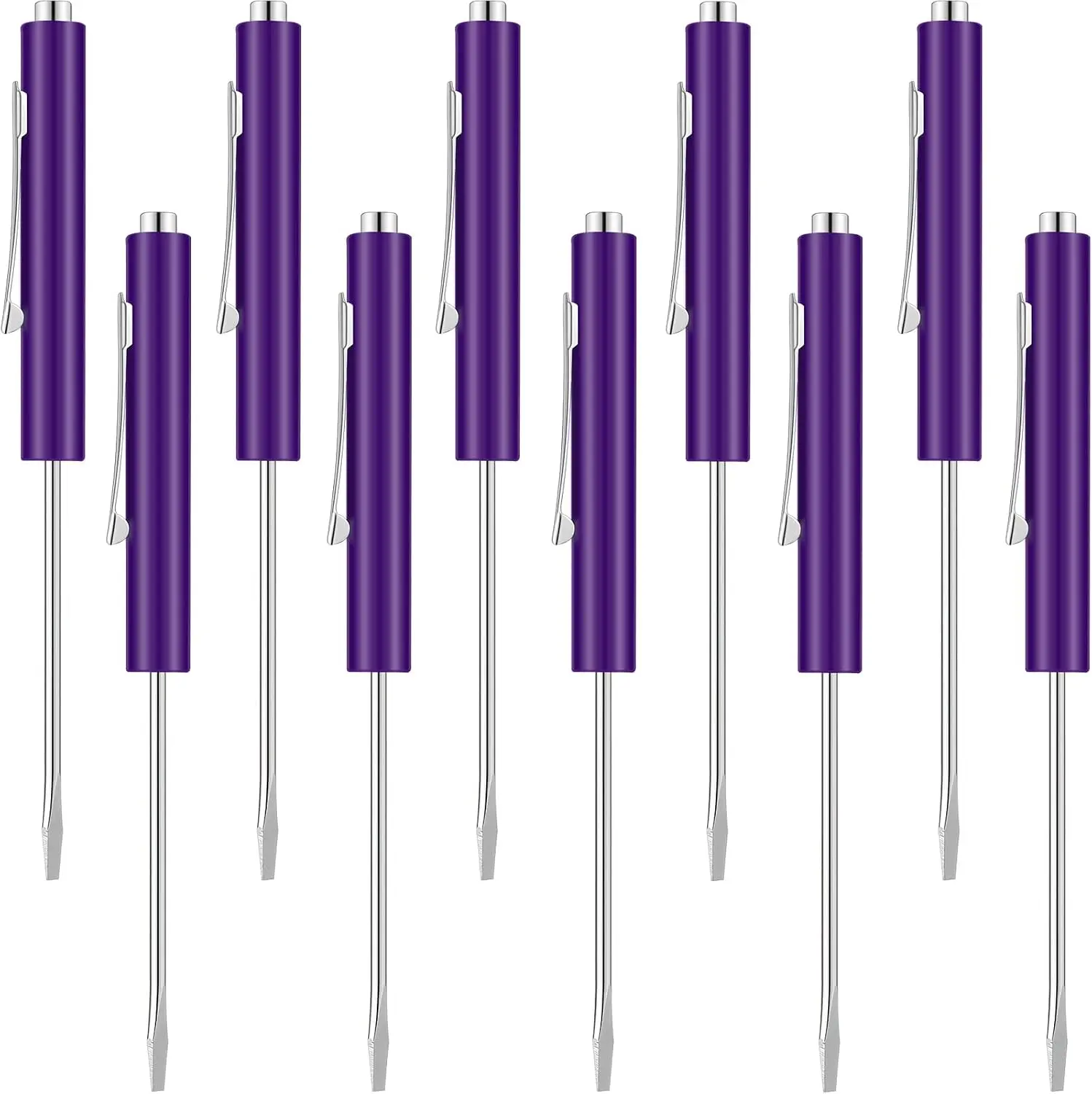 10 Pieces Pocket Screwdriver Mini Tops and Pocket Clips Magnetic Slotted Small Screw Driver with Single Blade Head for Mechanical, Electrician(Purple)