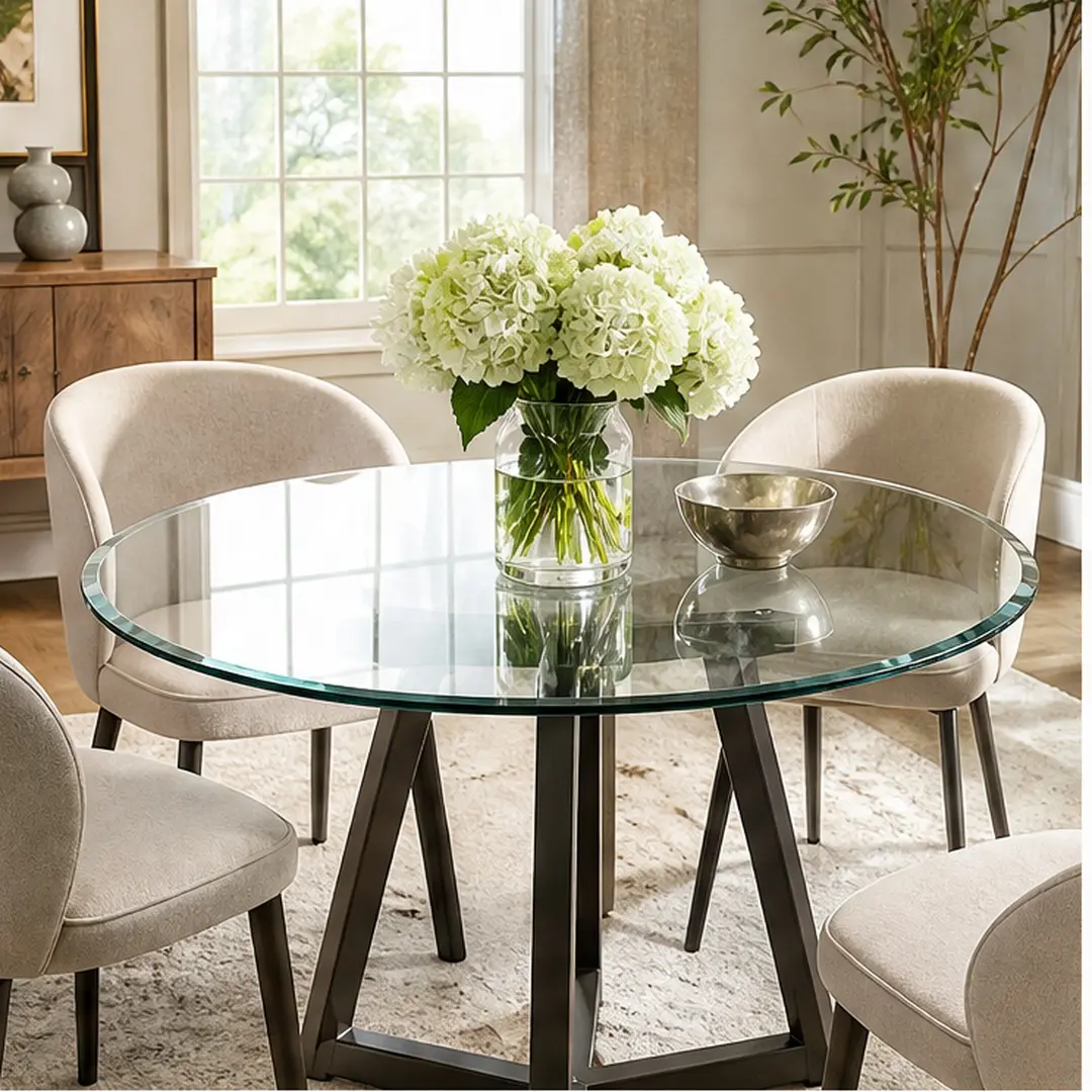 ARCH 38.6 Inch Round Tempered Glass Table Top Clear 0.4" Thick Beveled Polished Edge Coffee Table Top Replacement for Living Room Dining Room Patio Office Furniture, Transparent Color Options, Tempered Glass Material, Product Weight: 42.34 lb
