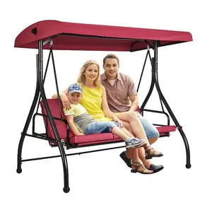 VEVOR 3 - Seat Patio Swing Chair, Outdoor Patio Swing with Adjustable Canopy, Porch Swing with Armrests, Teslin Fabric and Alloy Steel Frame, for Balcony, Backyard, Patio, Garden, Poolside, BrownVEVOR Super Brand Day