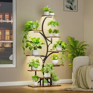 POZILAN Plant Stand Indoor with Grow Light: Lighted Plant Stands 54.6" Tall, 9 Tiered Large Plant Shelf for Indoor Growing, S-Shaped Flower Holder Display for Multiple Plants, Living Room, Patio (Black)
