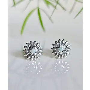 Larimar Flower Sterling Silver Flower Stud Earrings