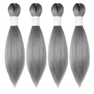 Braiding Hair Pre Stretched 12 Inch 4 Packs, Short Hair Extensions for Braids, Synthetic Braiding Hair Prestretched Gray