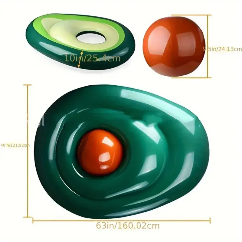 Durable PVC Avocado-Shaped Inflatable Float with Ball - Adult Swimming Circle, Water Sports Accessory, Ideal for Pool Parties, Summer Activities (1 Floating Row + 1 Ball), 1 Floating Row + A Ball