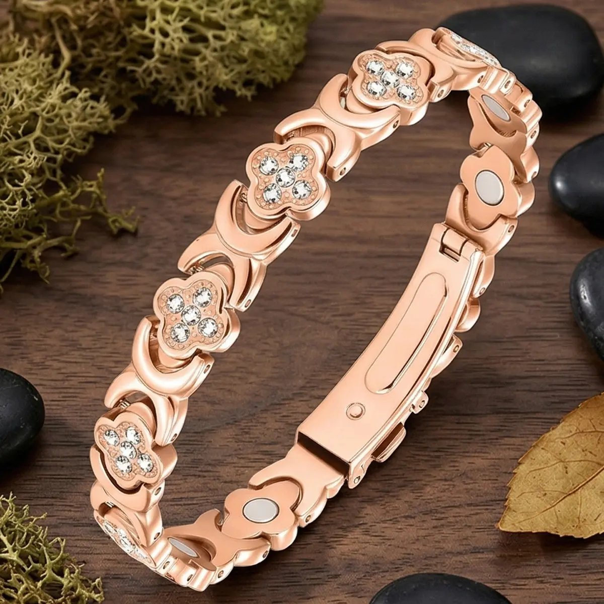 99.9% Pure Copper Charm Bracelet for Women, Adjustable and Magnetic with Sparkling Cubic Zirconia, 3800 Gauss Magnets, Adjustable Copper Bracelet