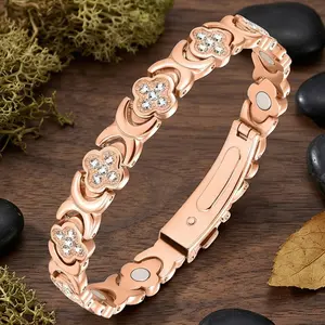 99.9% Pure Copper Bracelet for Women, Ultra Strength Magnetic Charm Bracelet with 3800 Gauss Magnets and Sparkling Cubic Zirconia