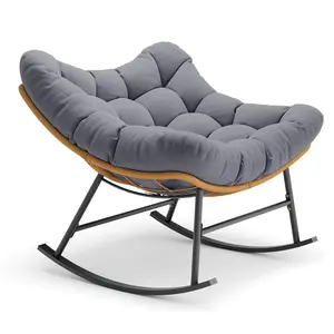 Outdoor Rattan Rocking Chair with Thick Cushion Grey