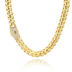 6/14mm Miami Cuban Link Chain 14K REAL Gold Plated Premium Stainless Steel Necklace Hypoallergenic Hip Hop Jewelry for Men Women Christmas Father Day Birthday Gift