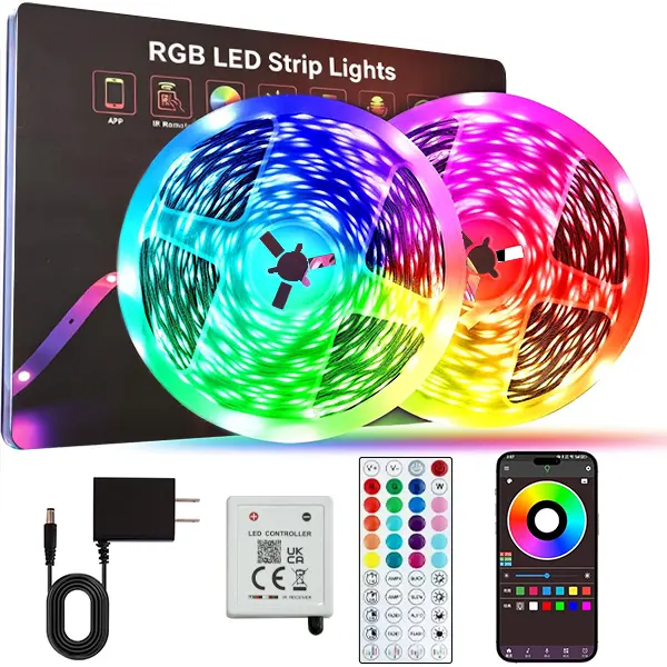 200FT/100FT LED Strip Light for Bedroom, 4-Roll/2-Roll 50FT RGB LED Strip Lights, Bluetooth App Control Music Synchronized Color Changing Lights with 44 Keys IR Remote, Dimmable Timer Flexible LED Lights, LED Lights for Gaming Room Home Decor