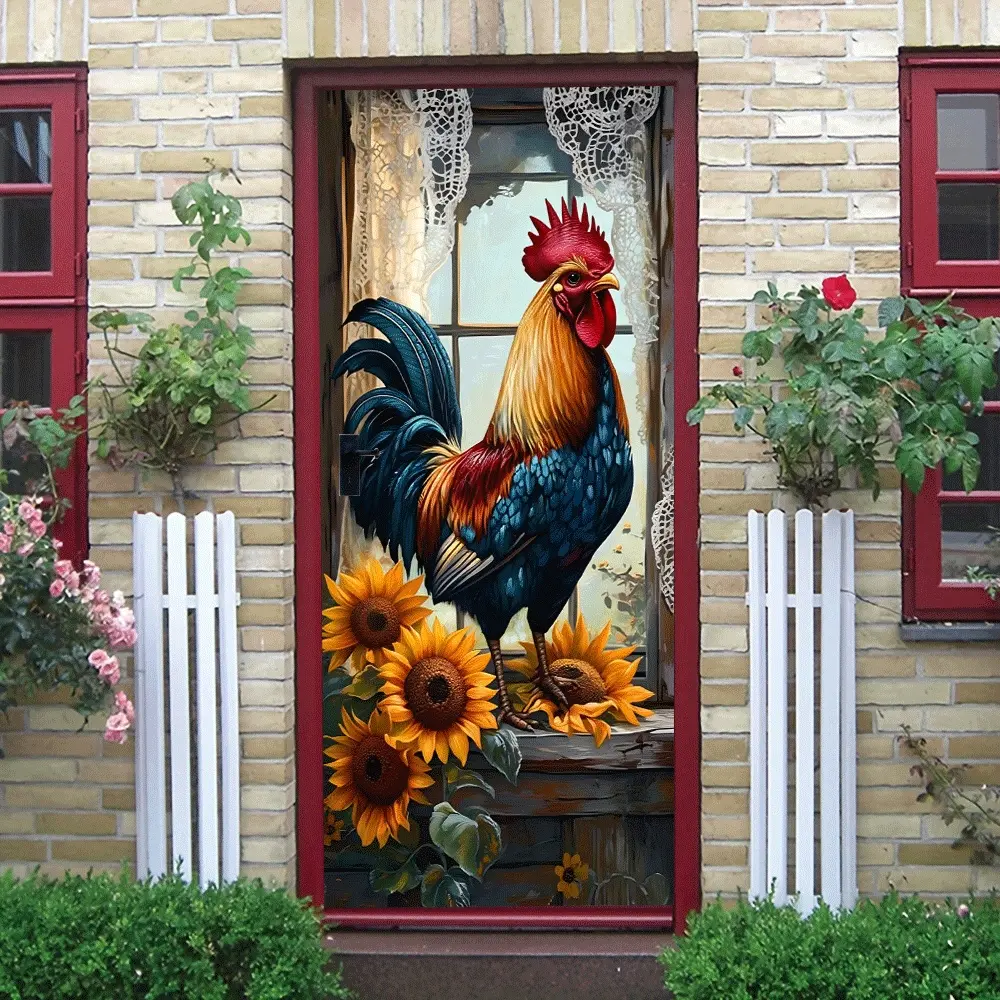 2pcs Vintage Rooster Sunflower Wall Stickers Nordic Style Home Decor Decals Self Adhesive Removable Waterproof Eco Friendly Wall Art for Living Room Bedroom Bathroom Kitchen DIY Wall Decoration Animal