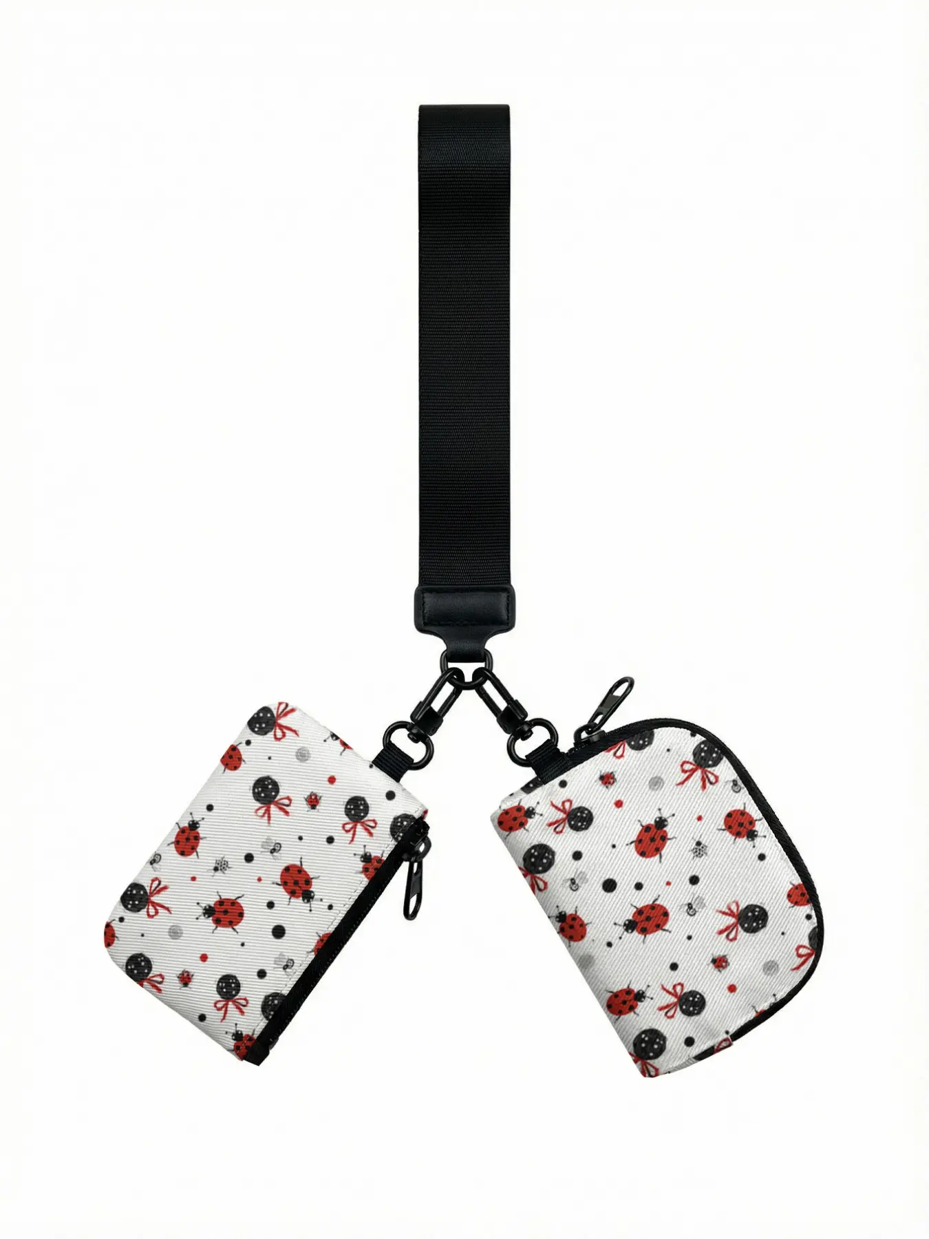 1pc Ladybug & Polka Dot 2D Print 2-Piece Zip Wristlet Bag Set, Matching Wristlet, Lightweight | For Students & Office Ladies, Stylish & Practical Daily Carry