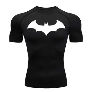 Bat Graphic Compression Shirts for Men Short Sleeve Rash Guard Gym Workout Running Tshirt Summer Athletic Quick Dry Tees Tops