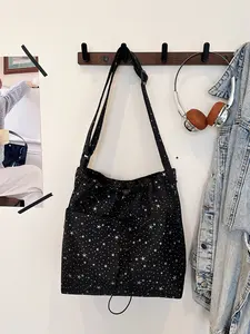 Women's Solid Color Star Drawstring Magnetic Closure Crossbody Bag, Stylish Crossbody Bag, Large Capacity Casual Satchel for Daily Use and Travel