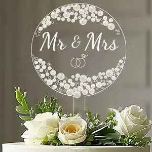 Acrylic Wedding Cake Decorations with Pearls & Rhinestones, Reusable Boho Style Wedding Cake Topper for Engagement, Bridal Shower, Anniversary
