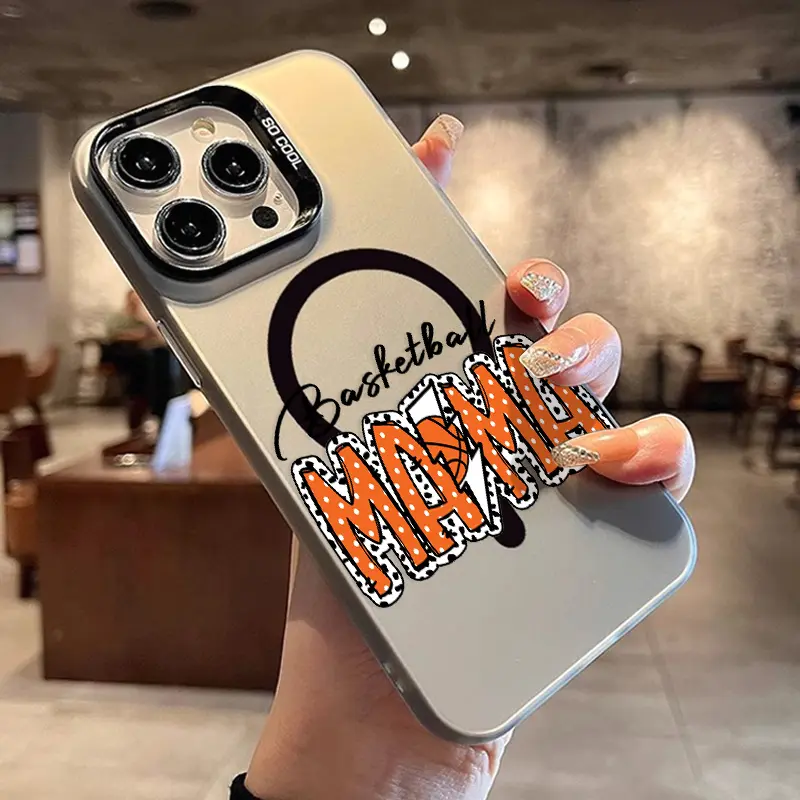 Basketball Mama Pattern Magnetic Phone Case for iPhone 15 16 14 Pro Max 13 12 11 XR XS Plus Shockproof Non Slip Military-Grade Protection Slim Cover Cellphone Protective Casing