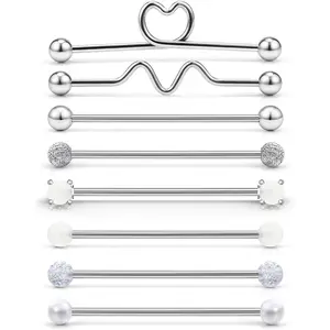 Glow in The Dark Industrial Barbell 16G Surgical Steel Industrial Piercing Jewelry for Women Men Cartilage Earring Helix Rings 1 1/2 Inch 38mm, 8 Pieces