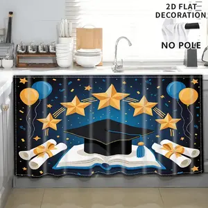 2D Flat Print 1pc,Graduation celebration with stars,Kitchen Utensil Print Curtain-Translucent Rod Pocket Design, Machine Washable Contemporary Art Decor for Kitchen,Living Room,Light Filtering Privacy,Light Filtering Drapes