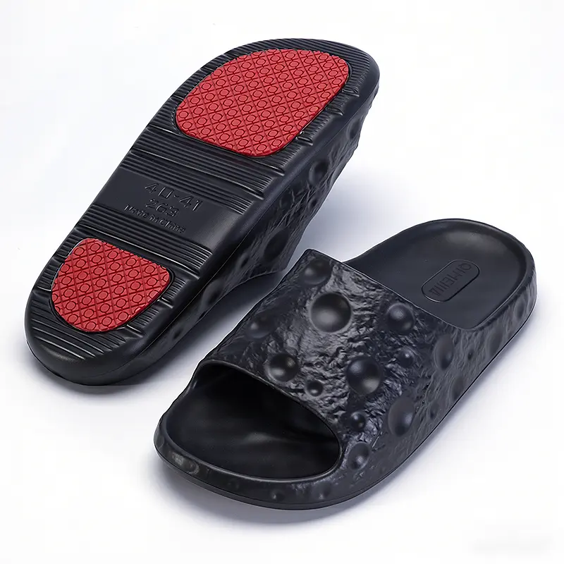 QIMEIJIA  Moon Surface Texture Non Slip Slippers Waterproof Thick Sole EVA Slides with Drain Holes  Unique Lunar Pattern Shower Slippers  Bathroom Pool  Lightweight Indoor Outdoor House Sandals