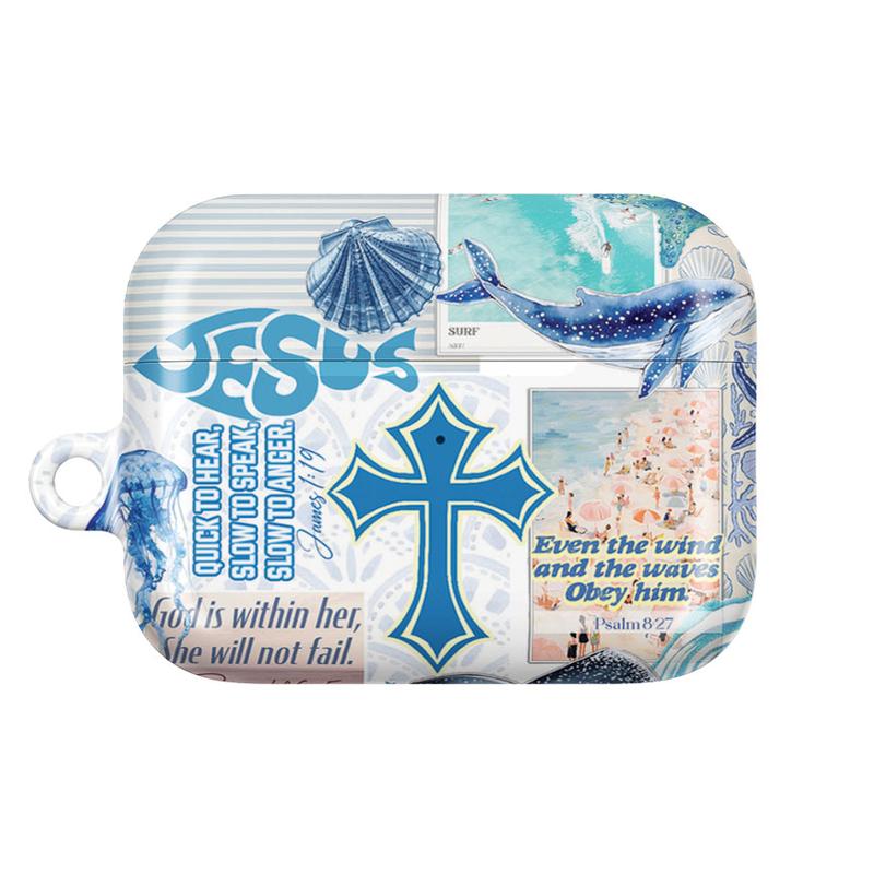 Jesus Shark AirPods Case – Christian Ocean Bible Verse Cover for AirPods Pro/Pro 2, AirPods 1/2/3/4 Case Faith Gift for Believers