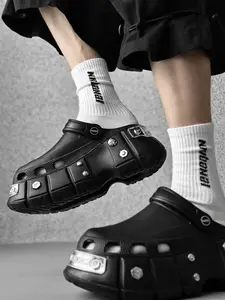 1 Pair Metal Rivet Thick-soled Couple's Elevator Studded Platform Clog Sandals | Anti-slip & Durable, Height Boost & Leg-lengthening, Adjustable Laces | For Urban Strolls, Daily Commute, Beach Fun & Outdoor Light Sports